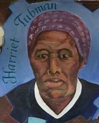 Harriet Tubman in mural by Susan Greene