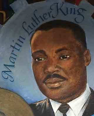 Martin Luther King Jr portrait in talking mural by Susan Greene in SF