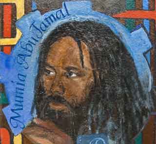 Mumia Abu-Jamal in mural by Susan Greene