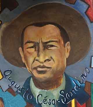 Augusto Cesar Sandino portrait in mural by Susan Greene in SF